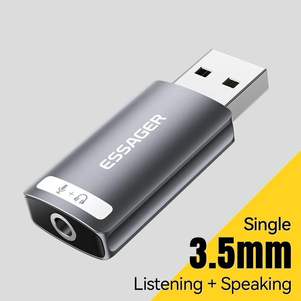 ESSAGER USB to Single 3.5mm Audio Adapter Headset External Stereo Sound Card Converter - 2