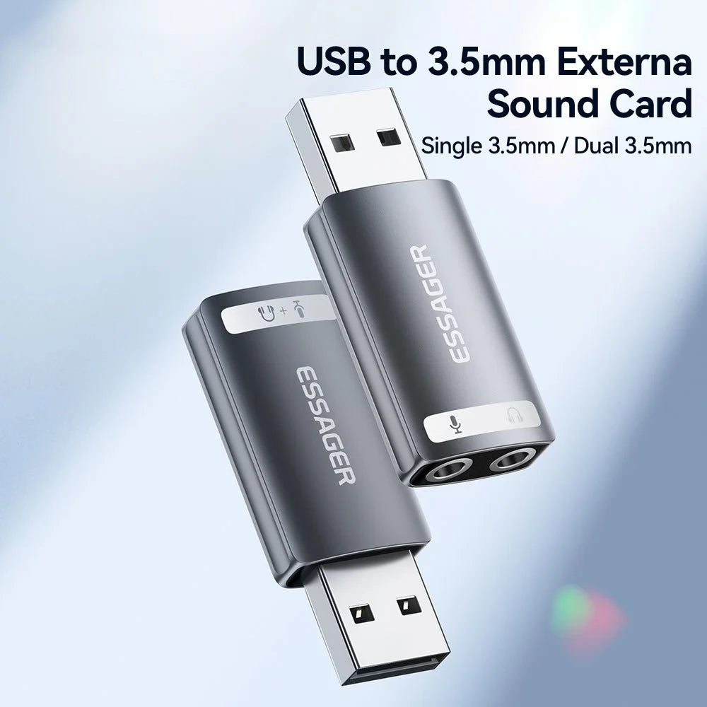 ESSAGER USB to Dual 3.5mm Audio Adapter Headset External Stereo Sound Card Converter - 3