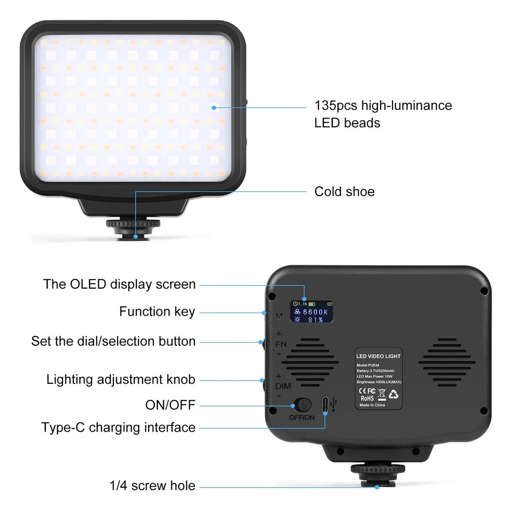 PULUZ PU634 RGB Photography Lamp Skin Beauty Live Streaming LED Fill Light for Camera Phone - 2