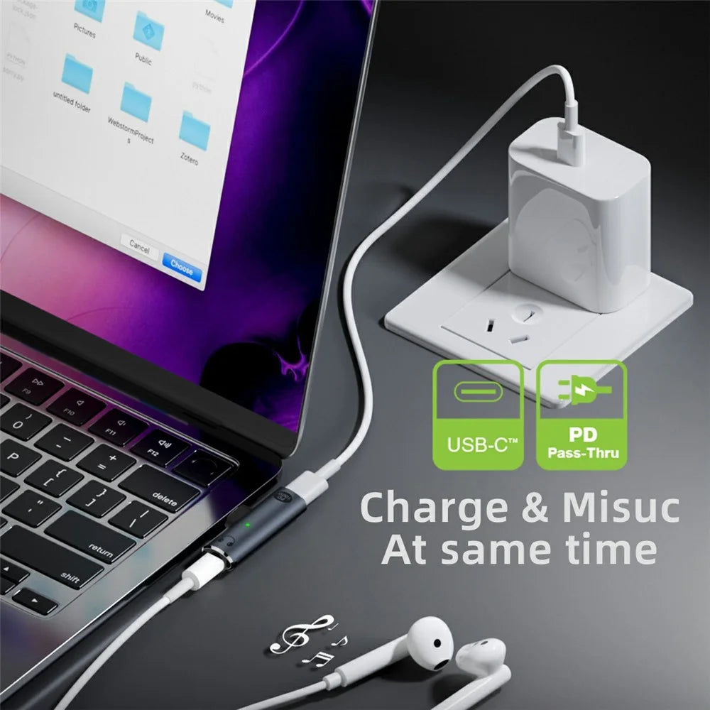 UC-075-PD Type-C to 3.5mm Audio DAC AUX Music + 100W PD Power CS201 Chip Adapter for Laptop Tablet Phone - 4