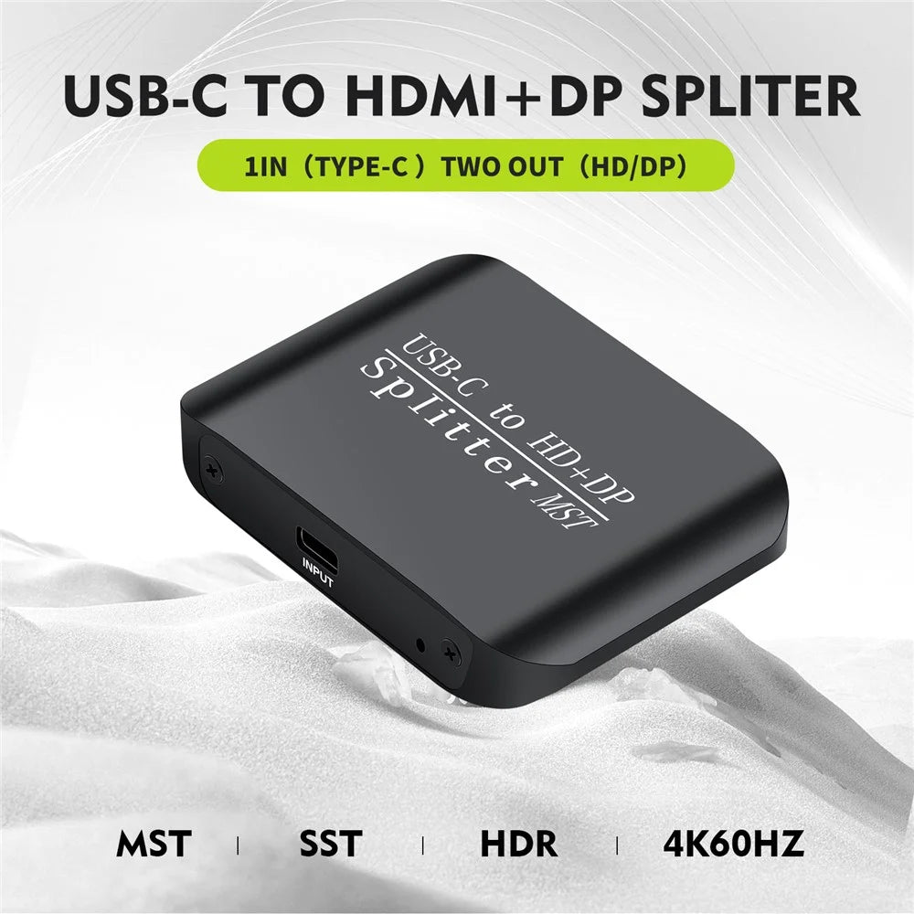 NK-E60 USB-C to HD+DP Splitter Support MST / SST 4K 60Hz 3D / HDR Adapter for Dual Display / Mirror Mode - 7