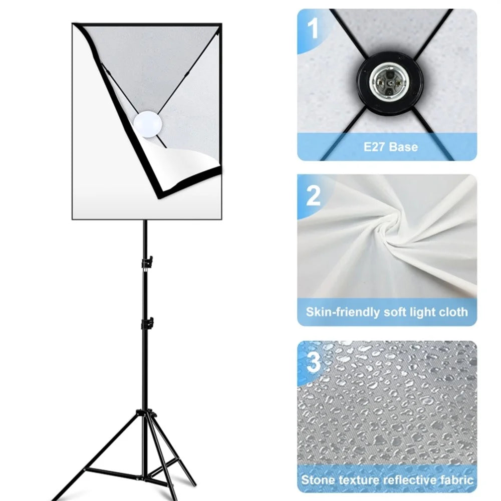 PULUZ PKT3133 2 Sets For Studio Photography 50 x 70cm Softbox with 30W E27 LED Bulb and Adjustable Tripod Stand - UK Plug - 3