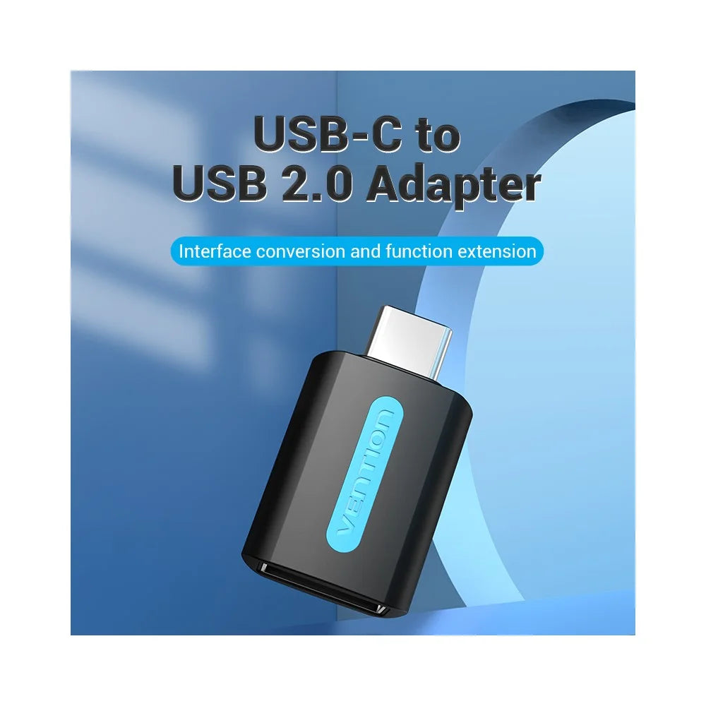 VENTION CDT Series USB-A Female to Type-C Male USB2.0 OTG Adapter 480Mbps Data Transfer PVC Converter - Black - 2