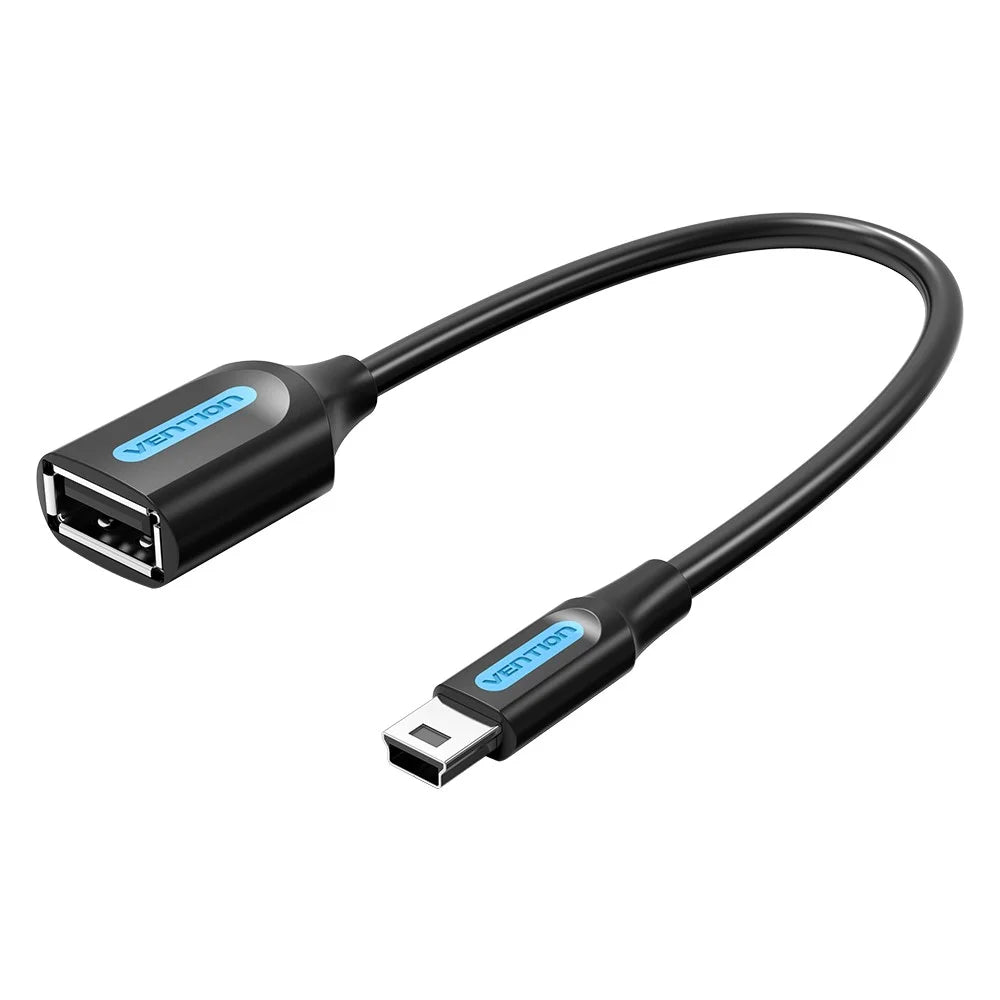 VENTION CCT Series USB 2.0 Mini-B Male to USB-A Female OTG Adapter Round PVC 0.15m Data Cable - Black - 1