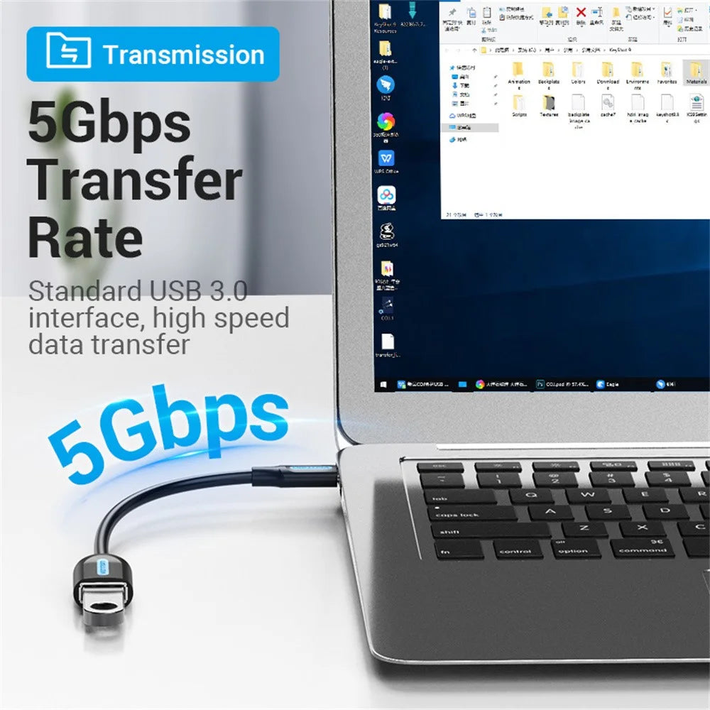 VENTION CCV Series 0.15m Type C Male to USB A Female Adapter OTG 5Gbps Data Transfer Cable - 5