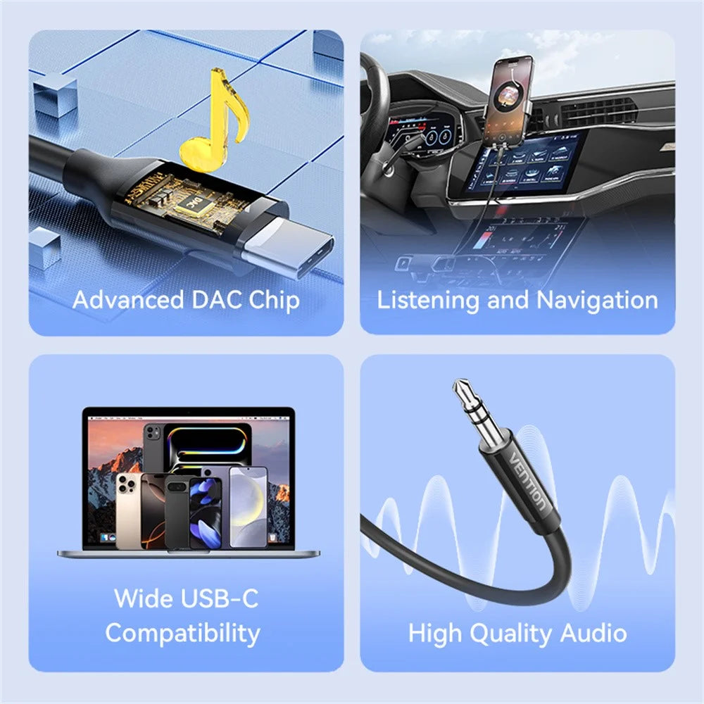 VENTION BIF Series 1m DAC Decoder Type C to 3.5mm Audio Adapter Cable for Smartphone Laptop - 3