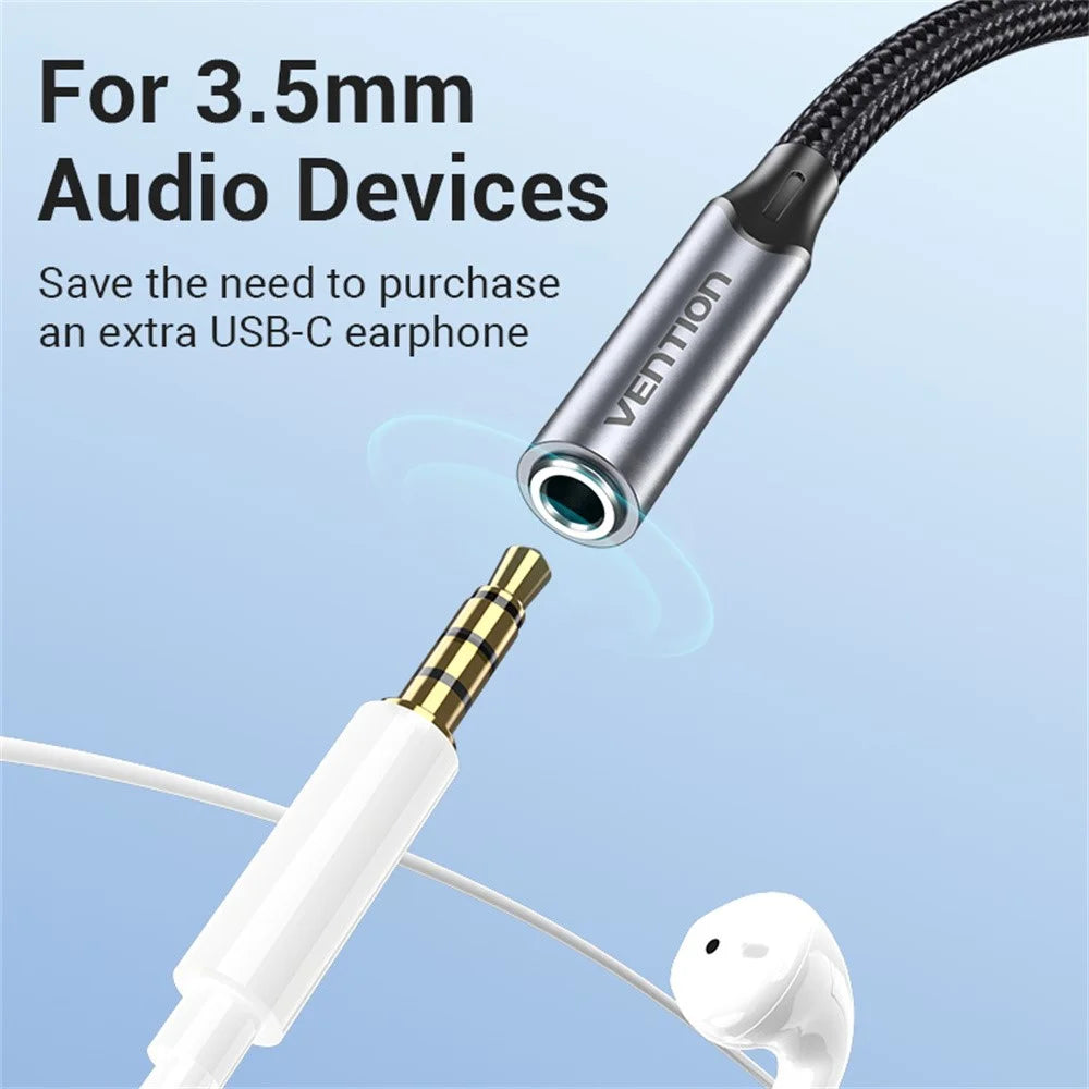 VENTION BGM Series 0.1m Type-C to 3.5mm Audio Adapter Cable with DAC Decoder - Grey - 6