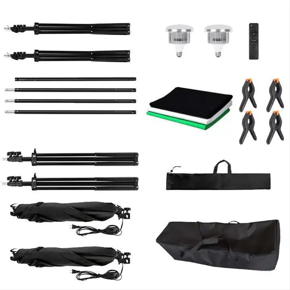 LED Softbox Photography Lighting Kit 2.6x3m Backdrop Stand with 3 Background Cloths and Remote Control Set - EU Standard - 7