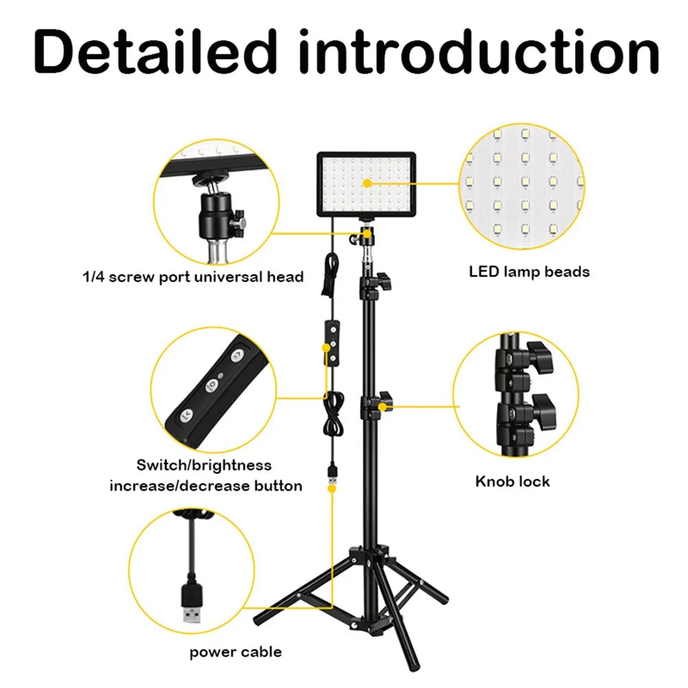 2Pcs/Set USB Video Light 70-LED Dimmable 5600K Fill Lights with Adjustable Tripod Stand 4-Color Filters for Game Live Streaming Photography - 2