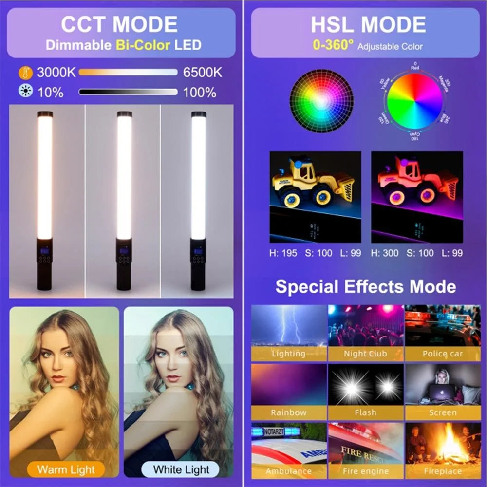 YB130 Handheld RGB LED Video Light Portable Fill Light Wand Stick Support 3000-6500K Adjustable for Video Photography Shooting (Standard Version) - 5