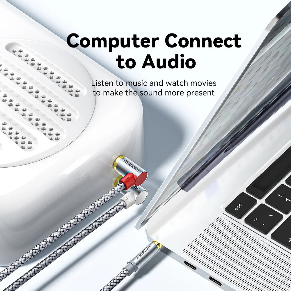 ESSAGER 5m AUX 3.5mm to Dual Angled Head RCA Cable Nylon Braided RCA Audio Adapter Line - 5