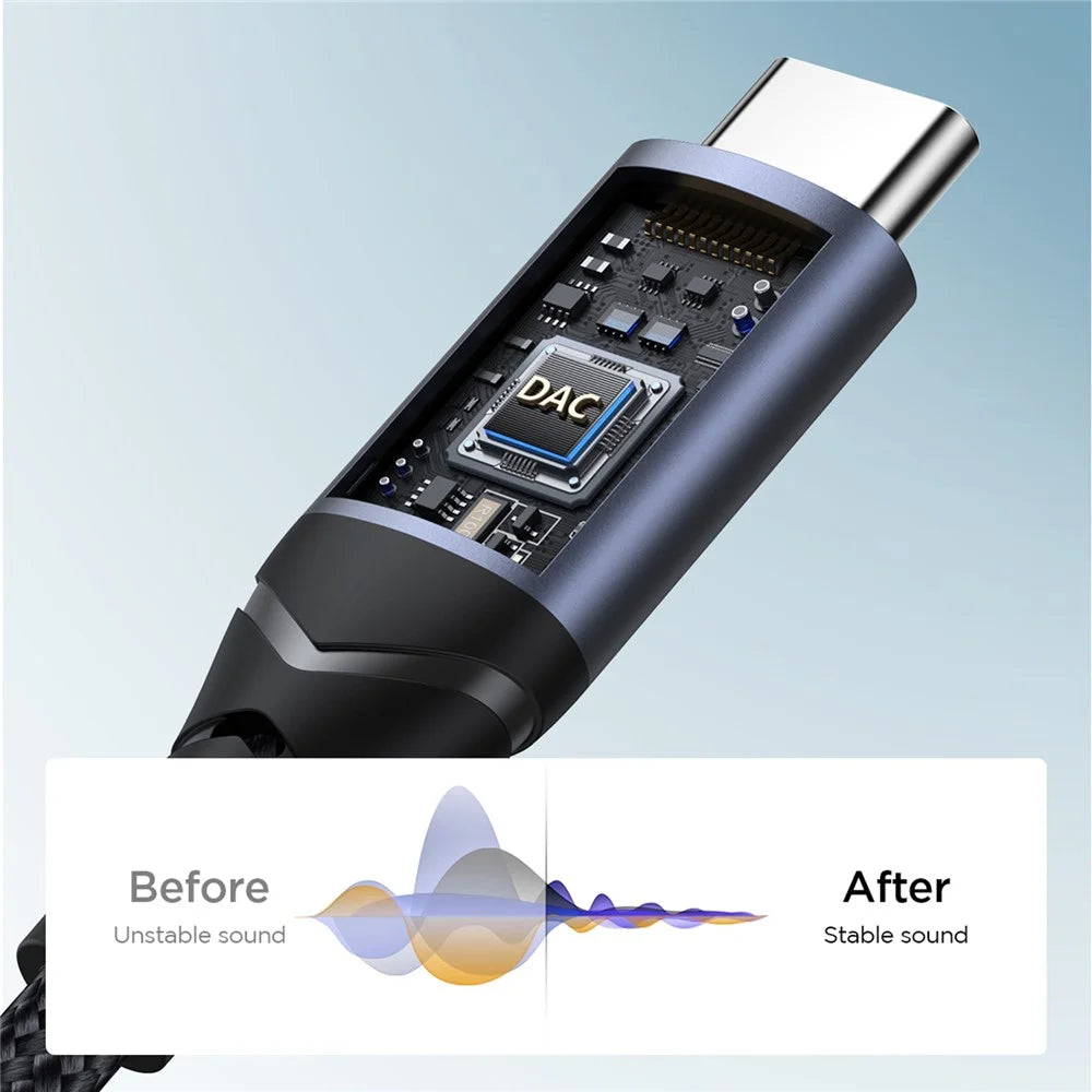 JOYROOM SY-C01 Type-C to 3.5mm Headphone Jack Adapter Audio Dongle Cable for Android Phone - Black - 3