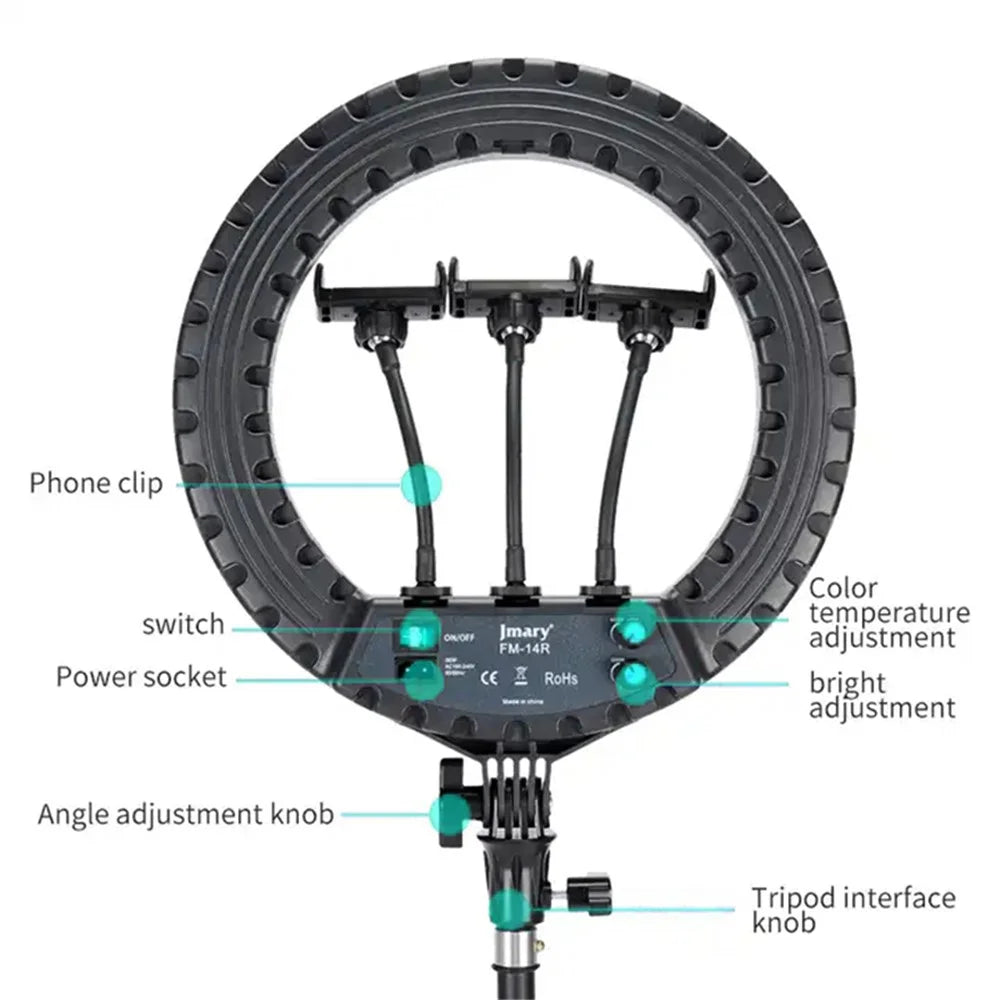 JMARY FM-14R 14-inch Live Streaming Ring Light Photography LED Fill Light - US Plug - 4