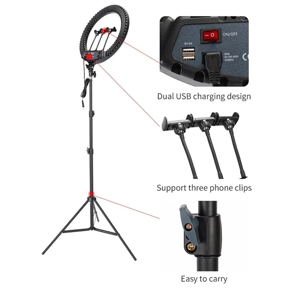 JMARY FM-18R 18-inch Photography Live Streaming Fill Light LED Beauty Ring Light - US Plug - 2