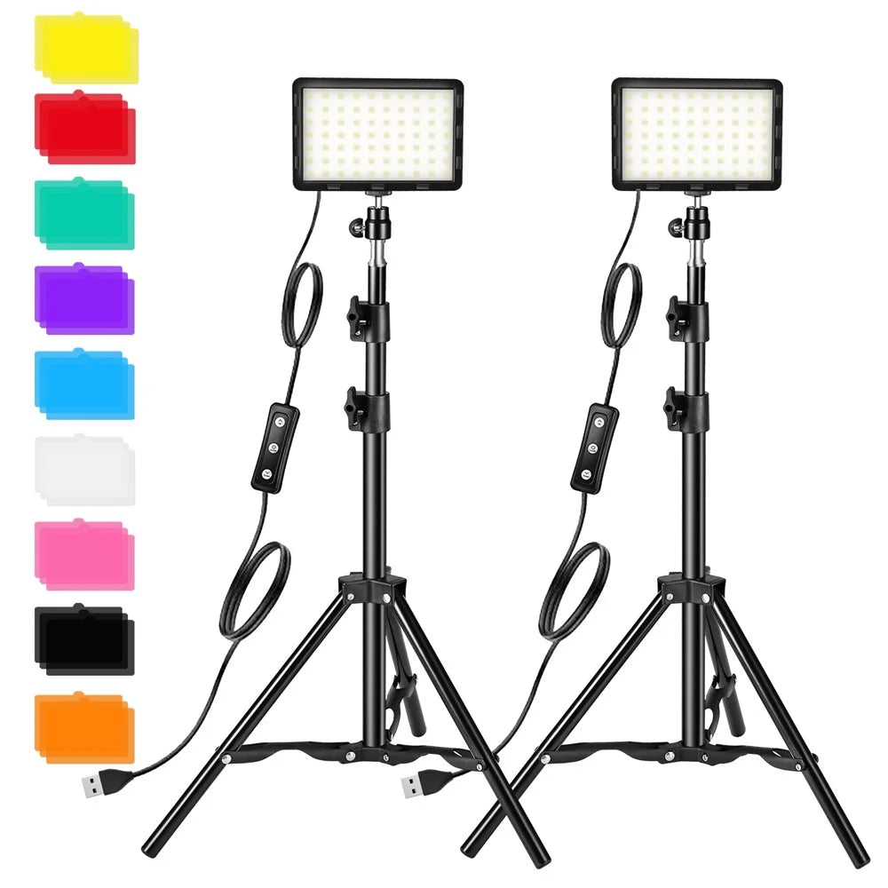 2Pcs / Set Live Broadcast LED Fill Light with Floor Stand and 9 Color Filters - 1