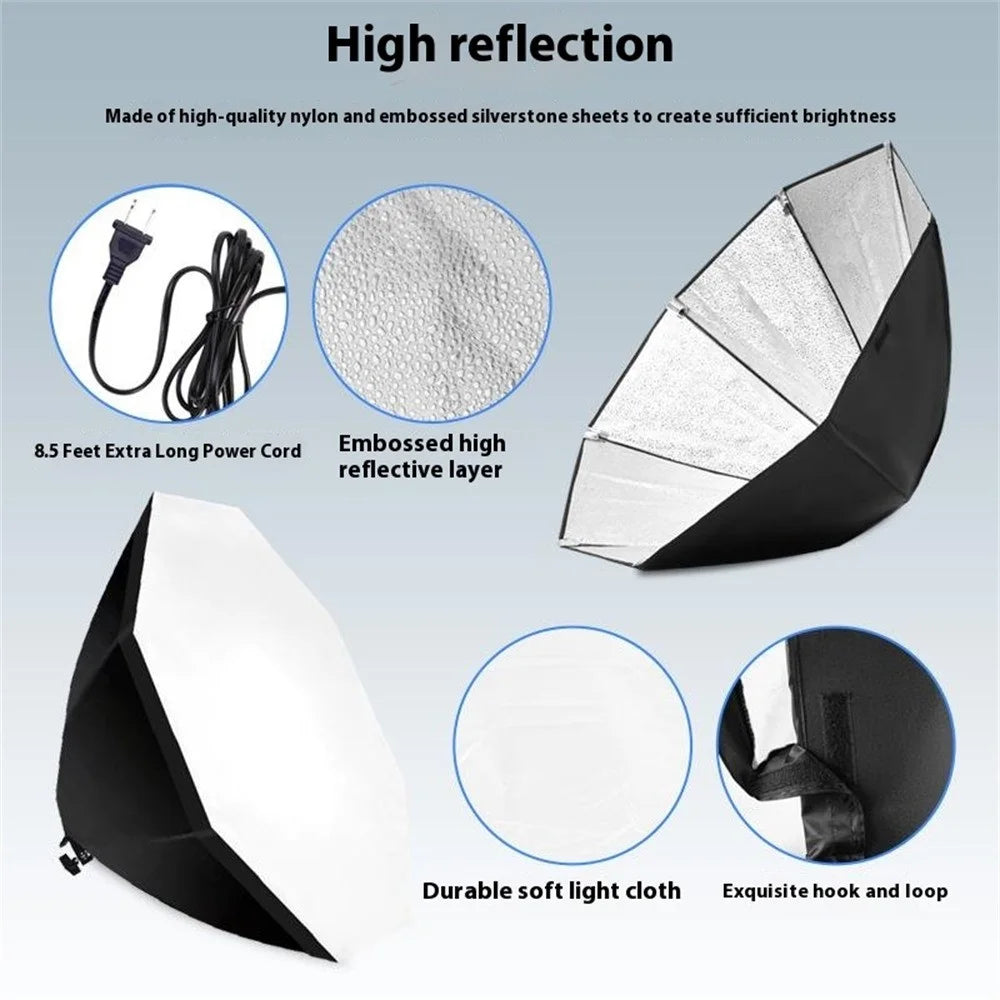 2 Set Softbox Lighting Kit Octagon Box Studio Photography Portrait Continuous Light Equipment - US Plug - 4
