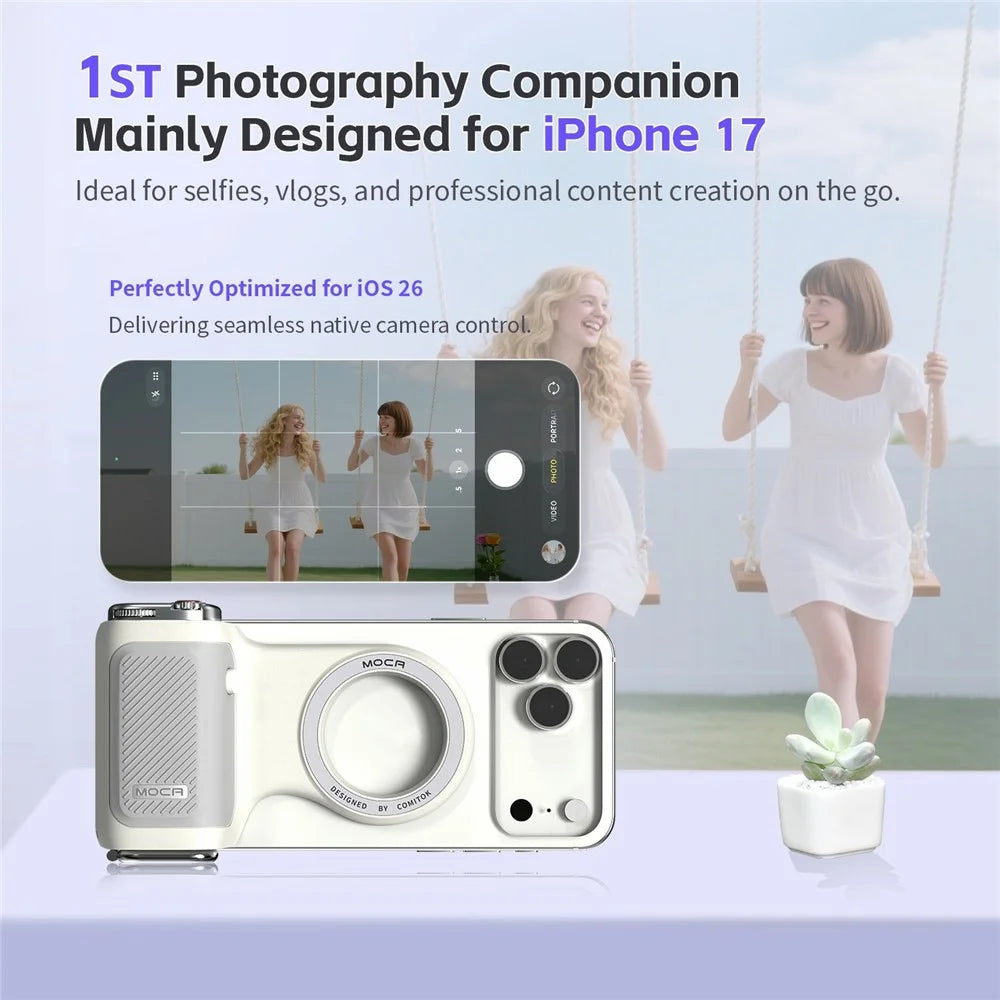MOCA Grip Camera Handle with Detachable Remote Control and LED Light for iPhone 17  /  16  /  15 MagSafe Compatible Shooting Accessories - White - 2