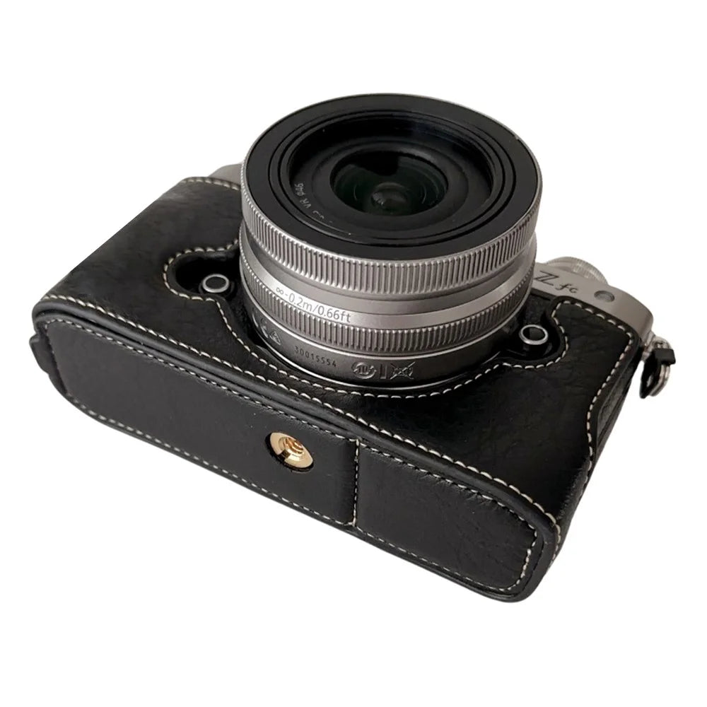 For Nikon Z Fc Buffalo Texture PU Leather Bottom Case Half Body Camera Cover with Battery Opening - Black - 2