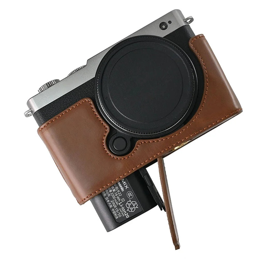 For Panasonic Lumix S9 Camera Case PU Leather Half Cover with Battery Opening Bottom - Coffee - 6