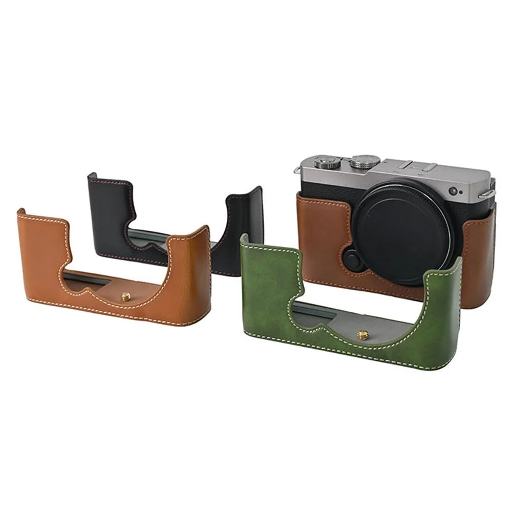 For Panasonic Lumix S9 Camera Case PU Leather Half Cover with Battery Opening Bottom - Coffee - 7