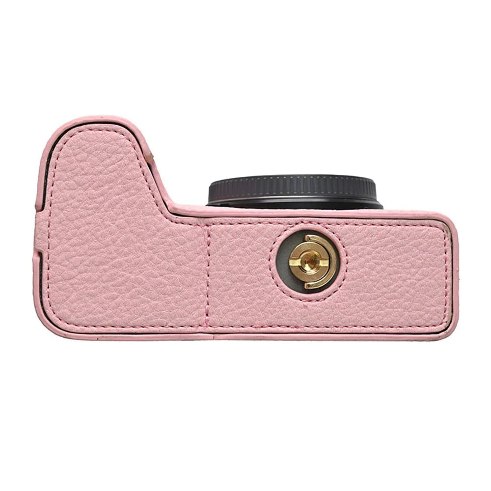 For Sony A6700 Camera Case Large Cutout PU Leather Protector with Shoulder Strap - Pink - 6