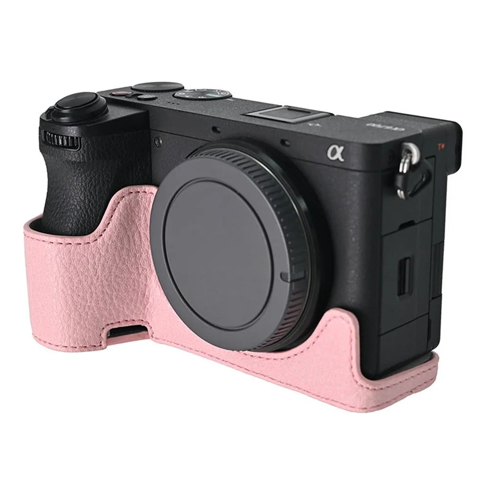 For Sony A6700 Camera Case Large Cutout Litchi Texture PU Leather Protector - Pink - 2
