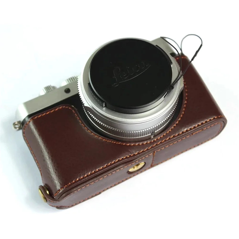 For Leica D-lux7 Camera Case Genuine Leather Half Body Cover - Coffee - 1