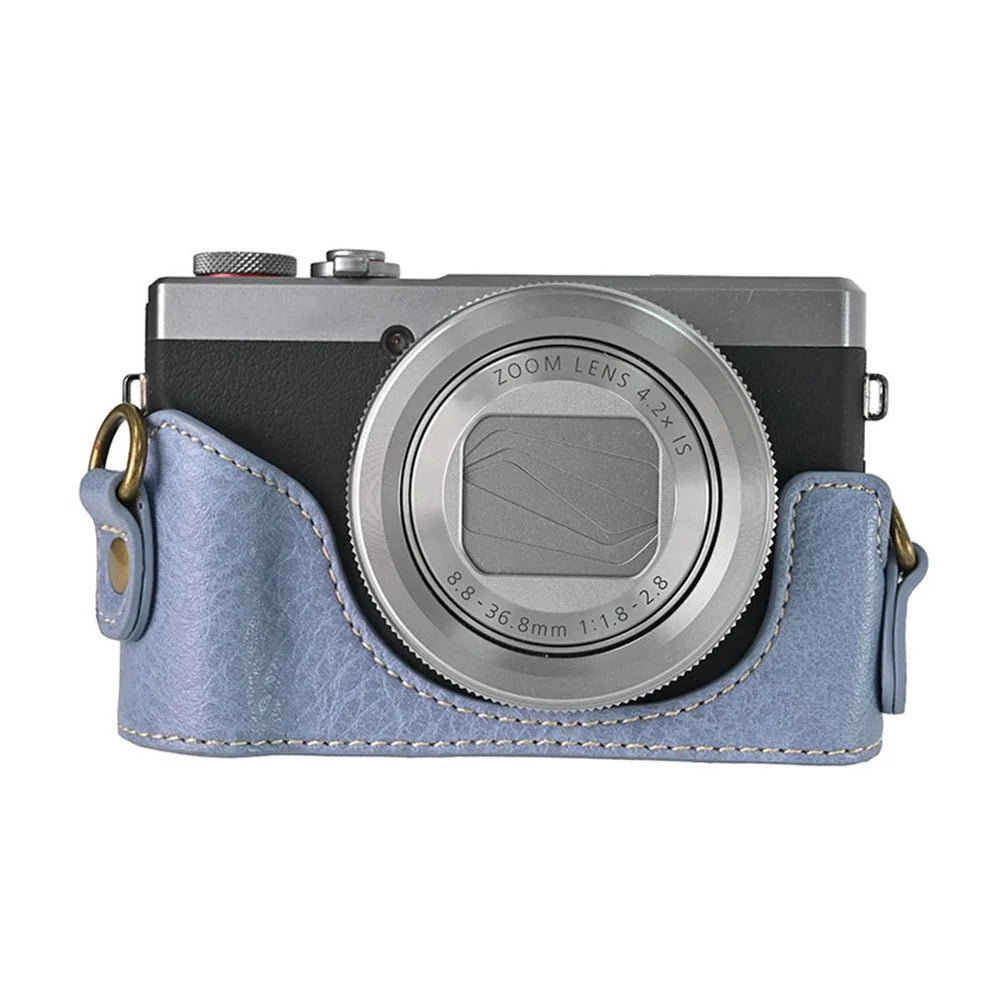 For Canon G7 X Mark II / G7 X Mark III Litchi Textured PU Leather Camera Case with Shoulder Strap - Blue - 6