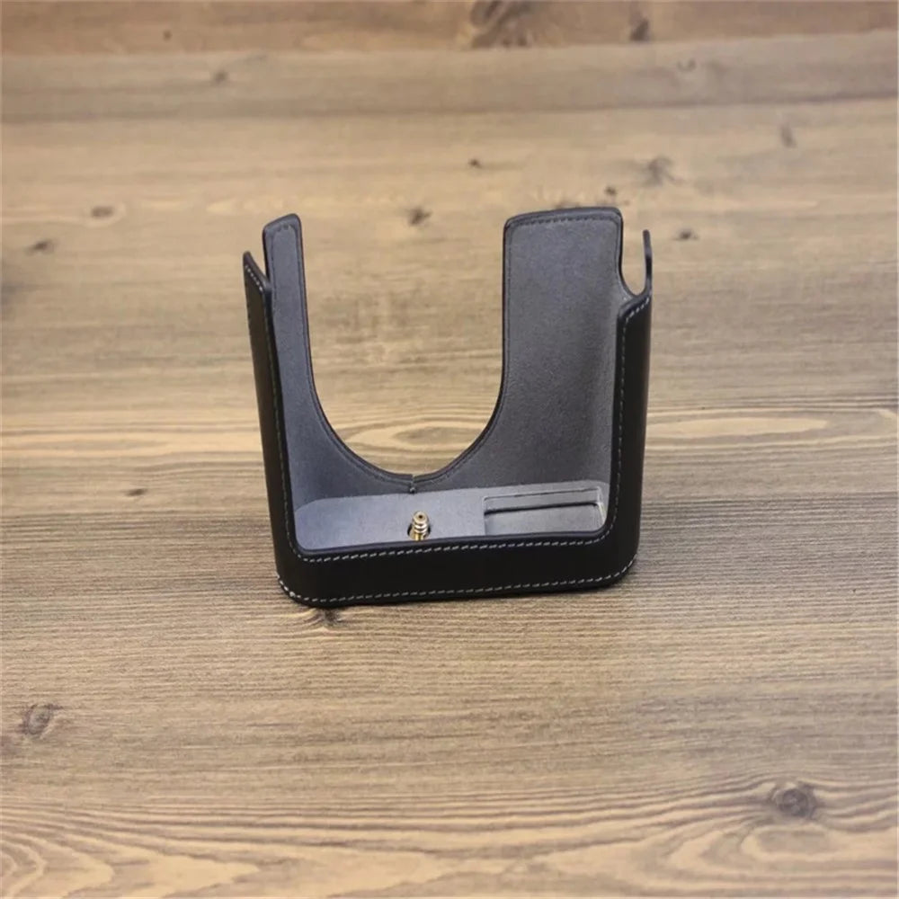 For Leica Q Genuine Leather Bottom Case Digital Camera Protective Half Body Cover with Battery Opening - Black - 2
