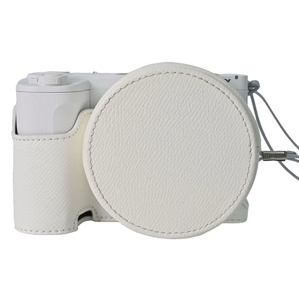 For Sony ZV-E10 II Camera Case Detachable Battery Palm Lines Textured Camera Base with Lens Cap - White - 1