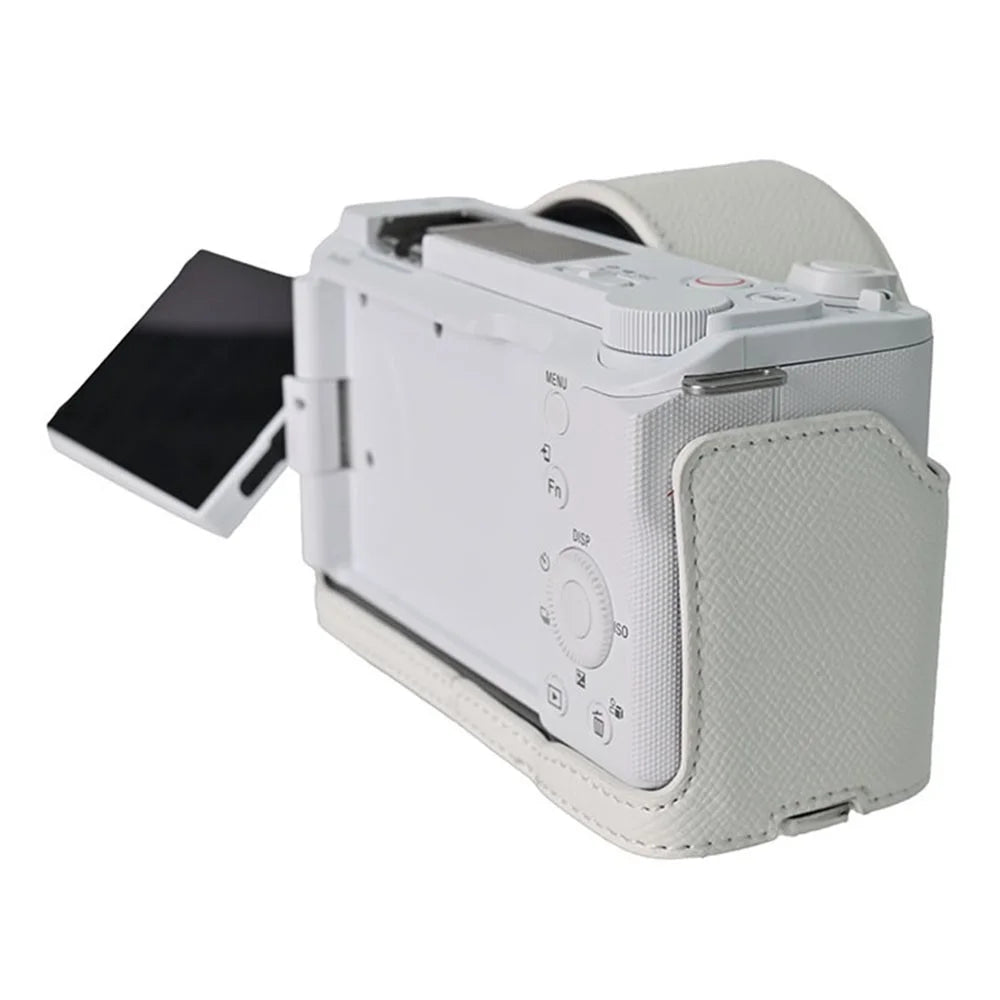 For Sony ZV-E10 II Camera Case Detachable Battery Palm Lines Textured Camera Base with Lens Cap - White - 6