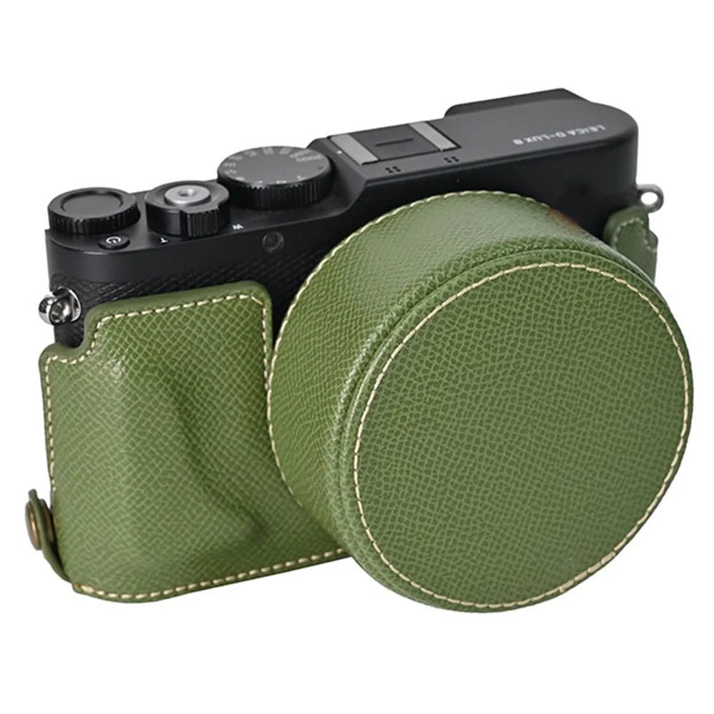 For Leica D-Lux 8 Camera Base with Lens Cap Shoulder Strap PU Leather Protective Case - Green - 2