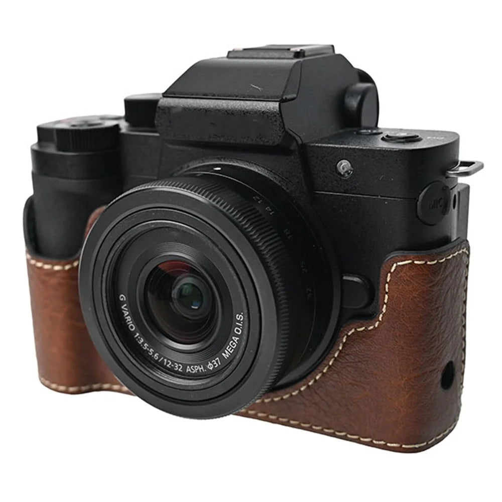 For Panasonic Lumix G100K Camera Case Large Cutout Litchi Texture PU Leather Protective Cover - Coffee - 2