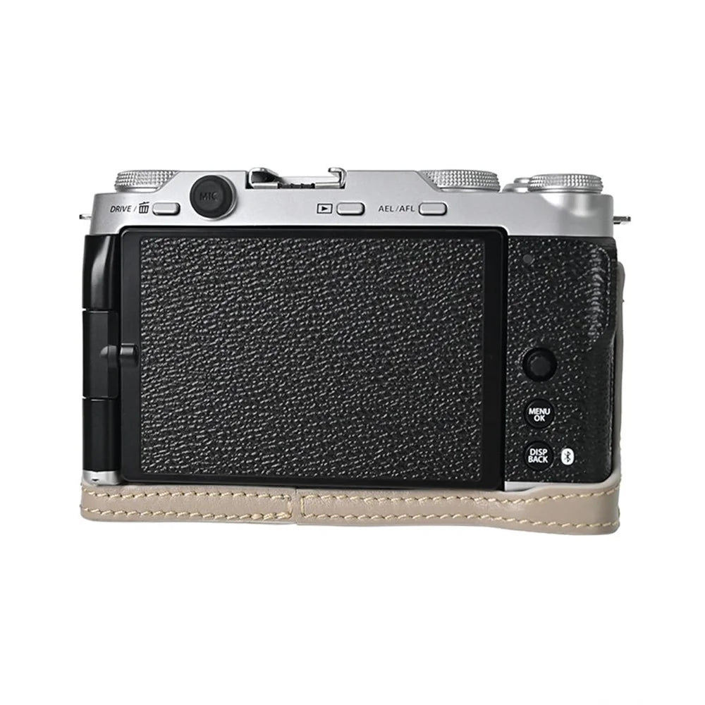 For Fujifilm X-M5 Case with Shoulder Strap Genuine Leather Camera Protective Cover - Grey - 3