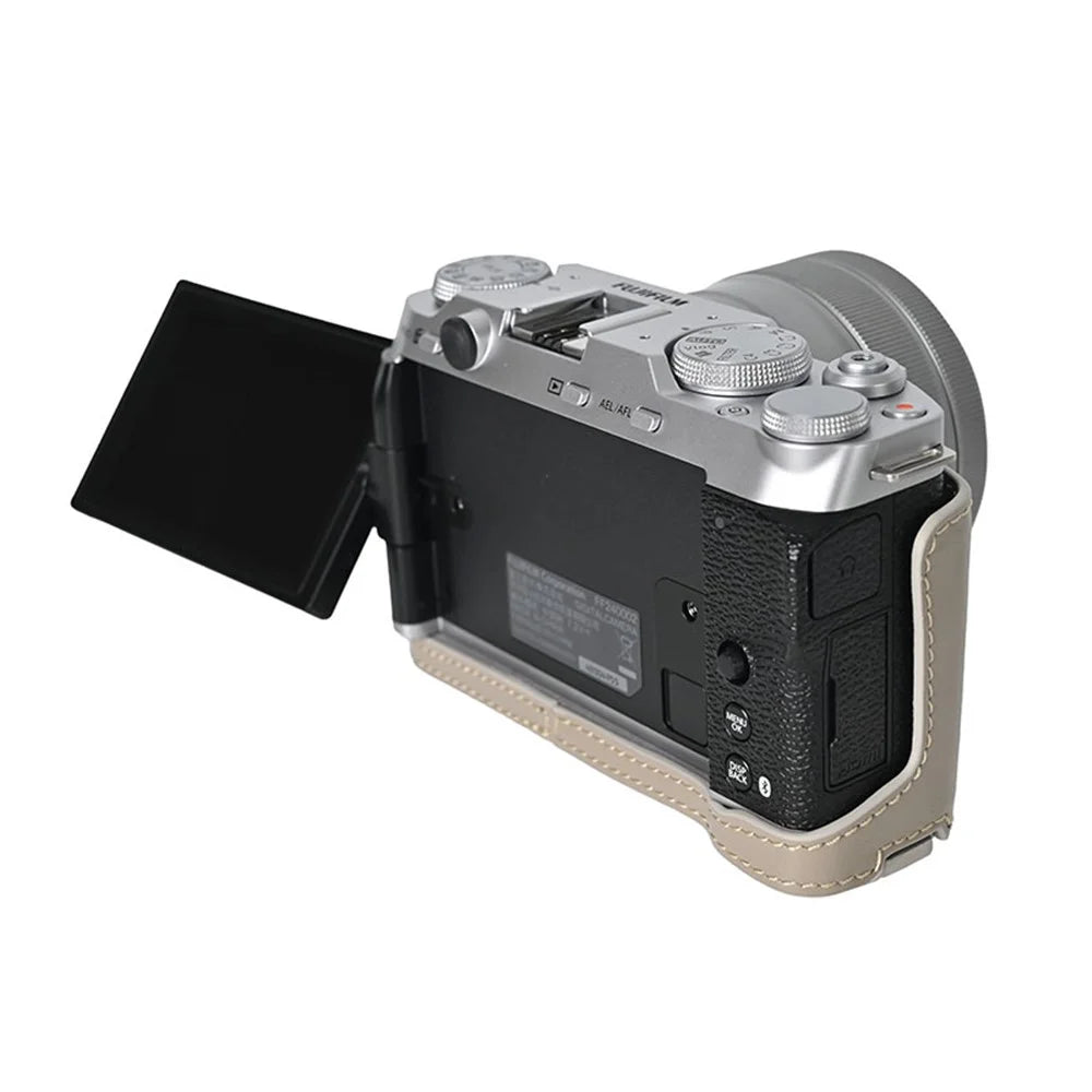 For Fujifilm X-M5 Case with Shoulder Strap Genuine Leather Camera Protective Cover - Grey - 6