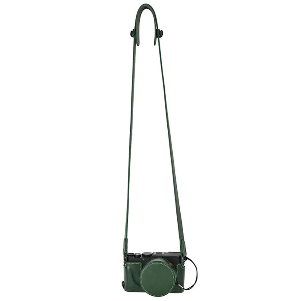 For Leica D-Lux 8 Case with Shoulder Strap, Lens Cap Genuine Leather Camera Protective Cover - Green - 2