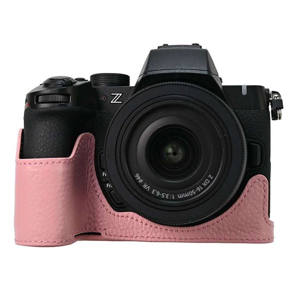 For Nikon Z 50 II Camera Case with Lens Cap Genuine Cow Leather Protective Cover - Pink - 2