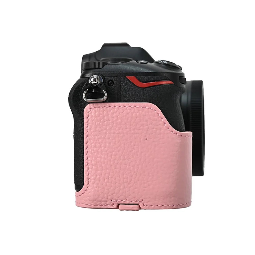 For Nikon Z 50 II Camera Case with Lens Cap Genuine Cow Leather Protective Cover - Pink - 7