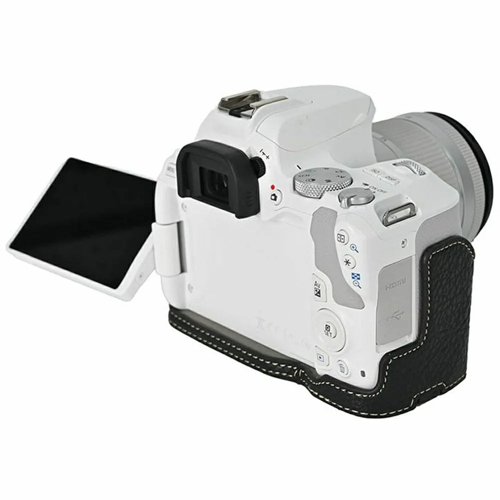 For Canon EOS 200D II / EOS 200D Camera Case with Battery Opening Litchi Texture PU Leather Protective Cover - Black - 5