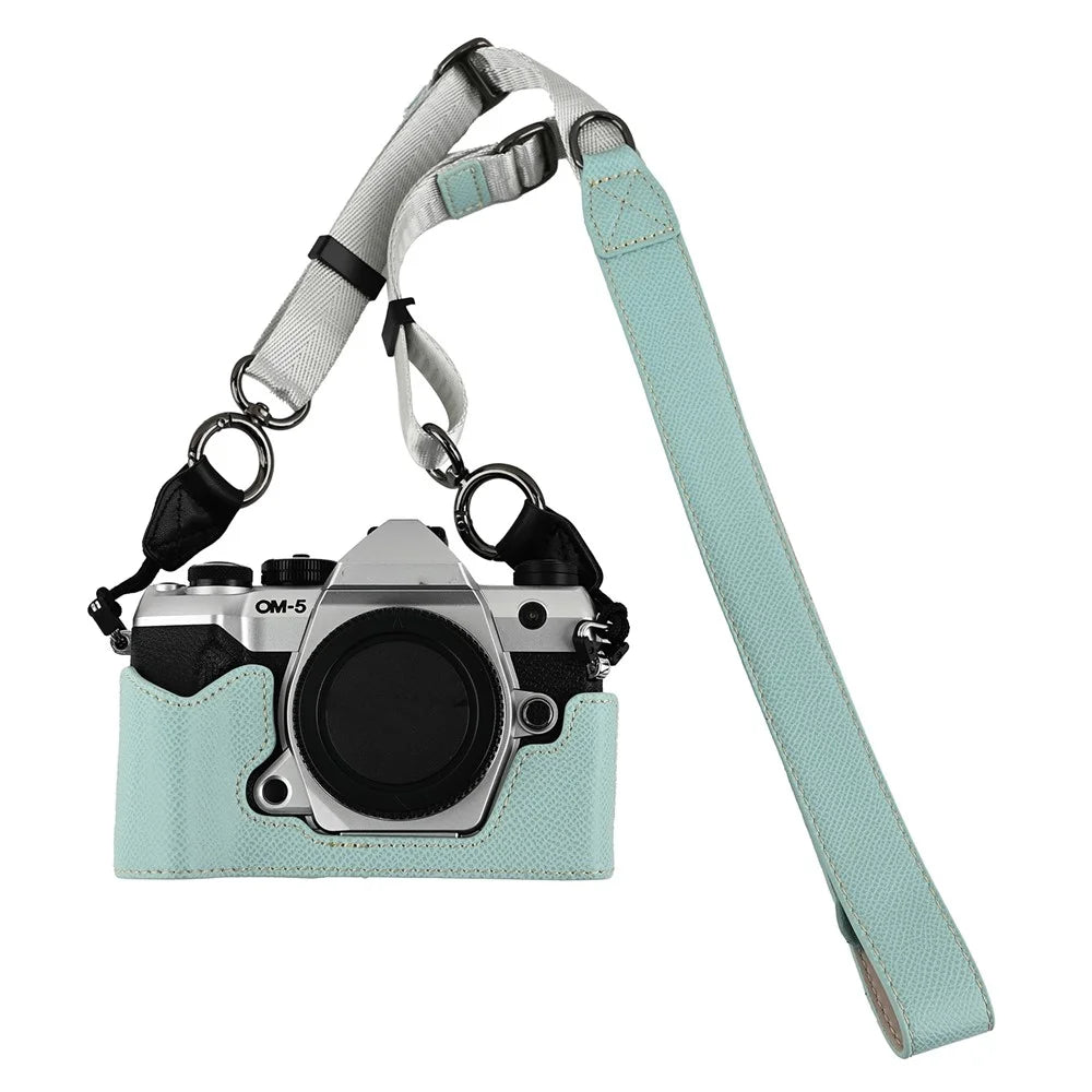 For Olympus OM-5 Mark II Camera Case with Shoulder Strap Leather Cover - Baby Blue - 1