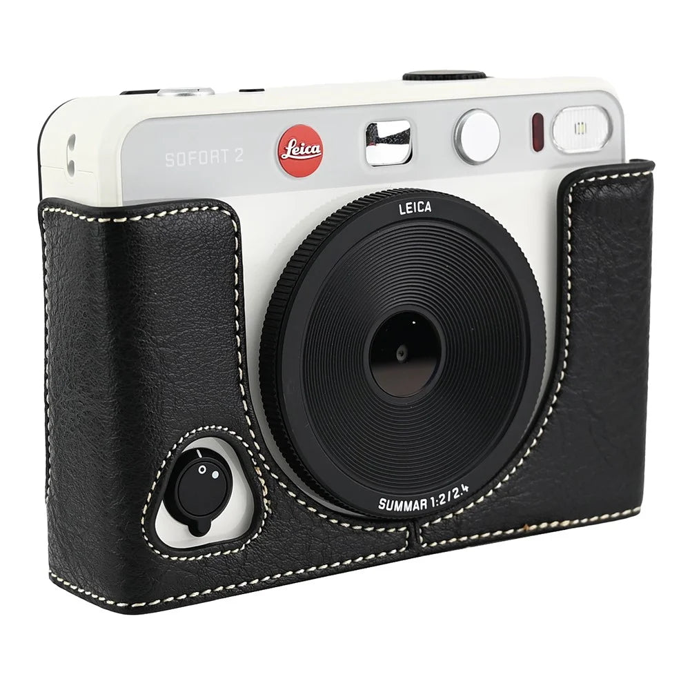 For Leica SOFORT 2 PU Leather Bottom Cover with Battery Access / Strap Shockproof Camera Half Case - Black - 2