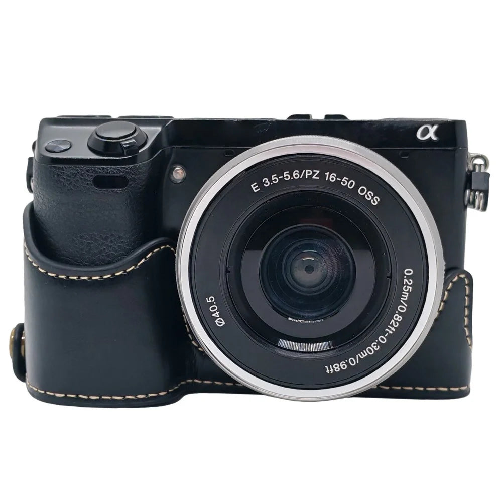 For Sony NEX-7 / NEX-6 Half Body Camera Cover with Battery Access PU Leather Bottom Case - Black - 1