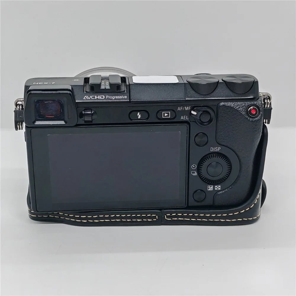 For Sony NEX-7 / NEX-6 PU Leather Camera Case Battery Opening Design Half Body Cover with Hand Strap - Black - 6