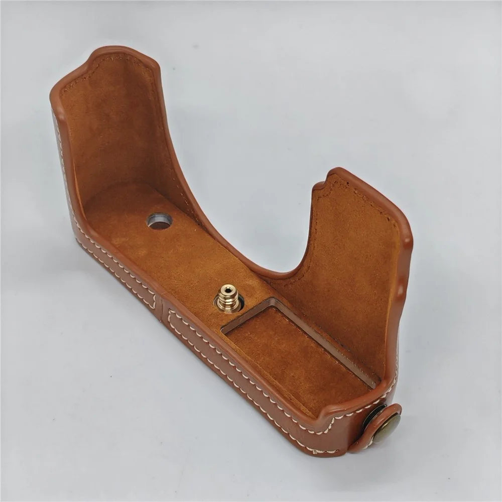 PU Leather Camera Case for Leica D-Lux 8 / 7 / (Typ 109) Battery Opening Design Half Body Cover with Hand Strap - Brown - 5