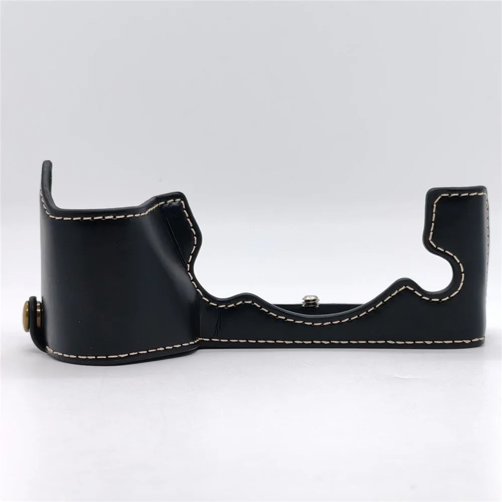 For Fujifilm X-H2 / X-H2s Camera Bottom Case with Hand Strap Battery Opening PU Leather Half Cover - Black - 3