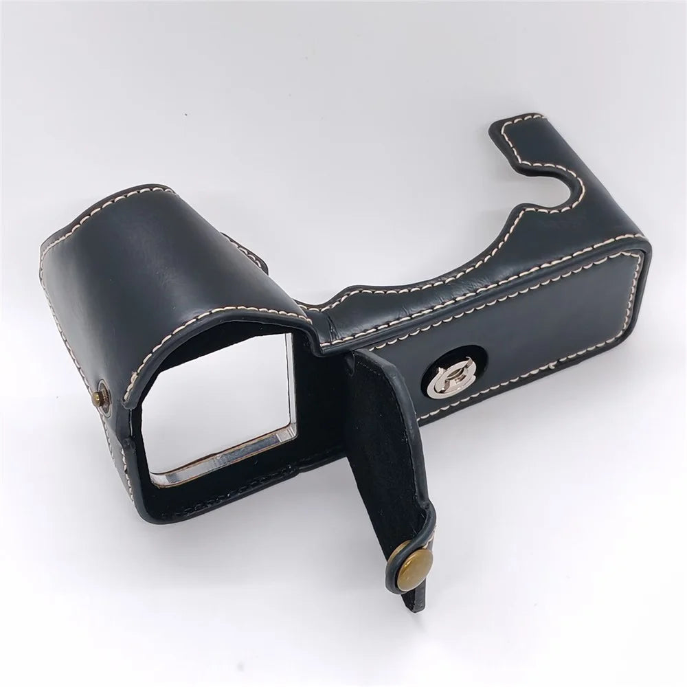 For Fujifilm X-H2 / X-H2s Camera Bottom Case with Hand Strap Battery Opening PU Leather Half Cover - Black - 7