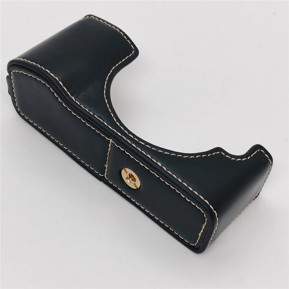 For Olympus PEN E-P5 Camera Bottom Case with Hand Strap Battery Opening PU Leather Half Cover - Black - 2