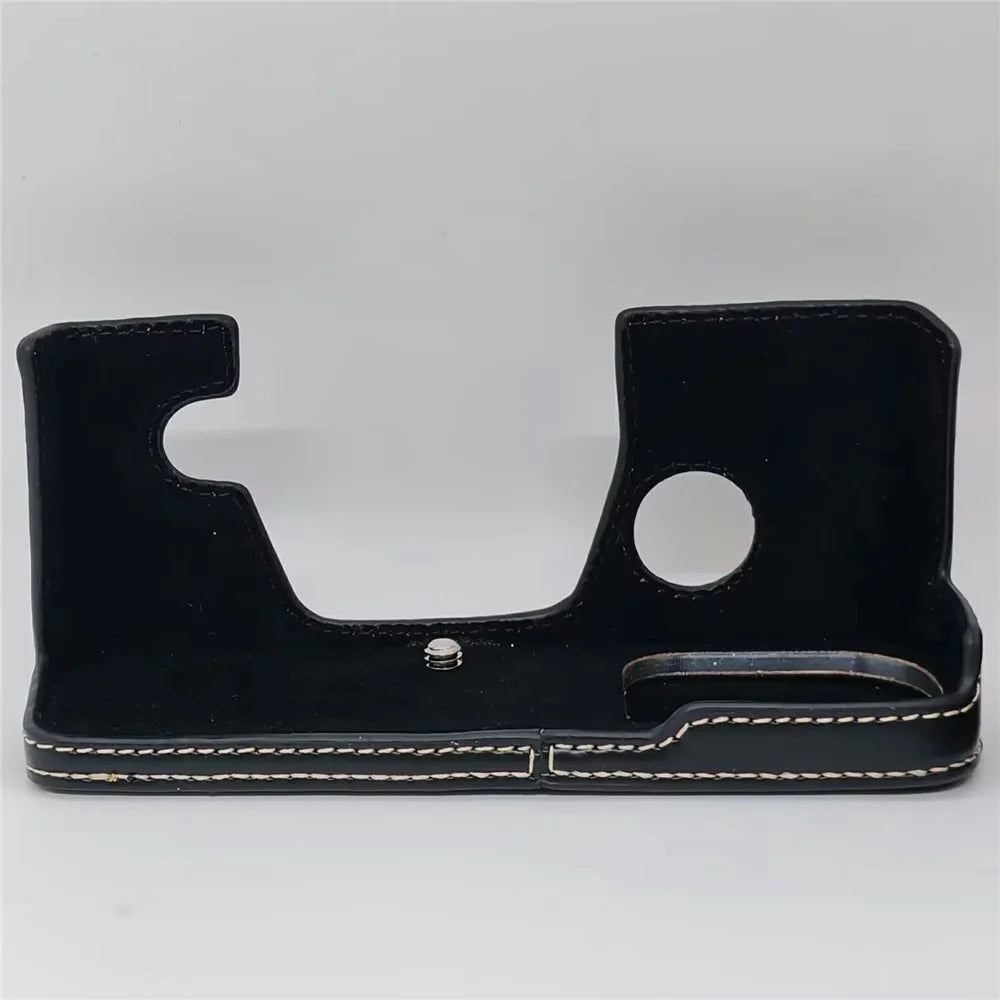 Half Bottom Camera Case with Wrist Strap for Olympus OM-3 Leather Opening Removable Battery Compatible Protective Cover - Black - 2
