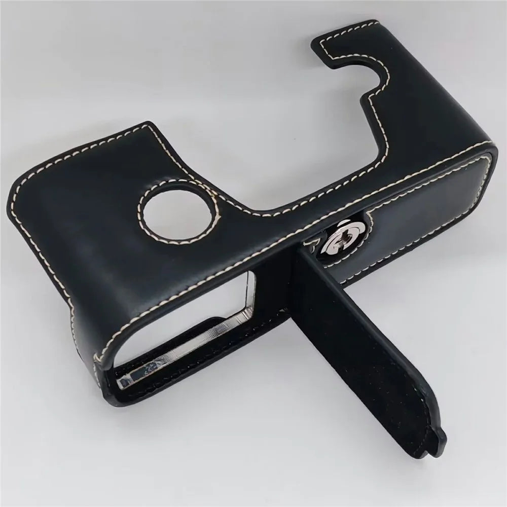 Half Bottom Camera Case with Wrist Strap for Olympus OM-3 Leather Opening Removable Battery Compatible Protective Cover - Black - 4