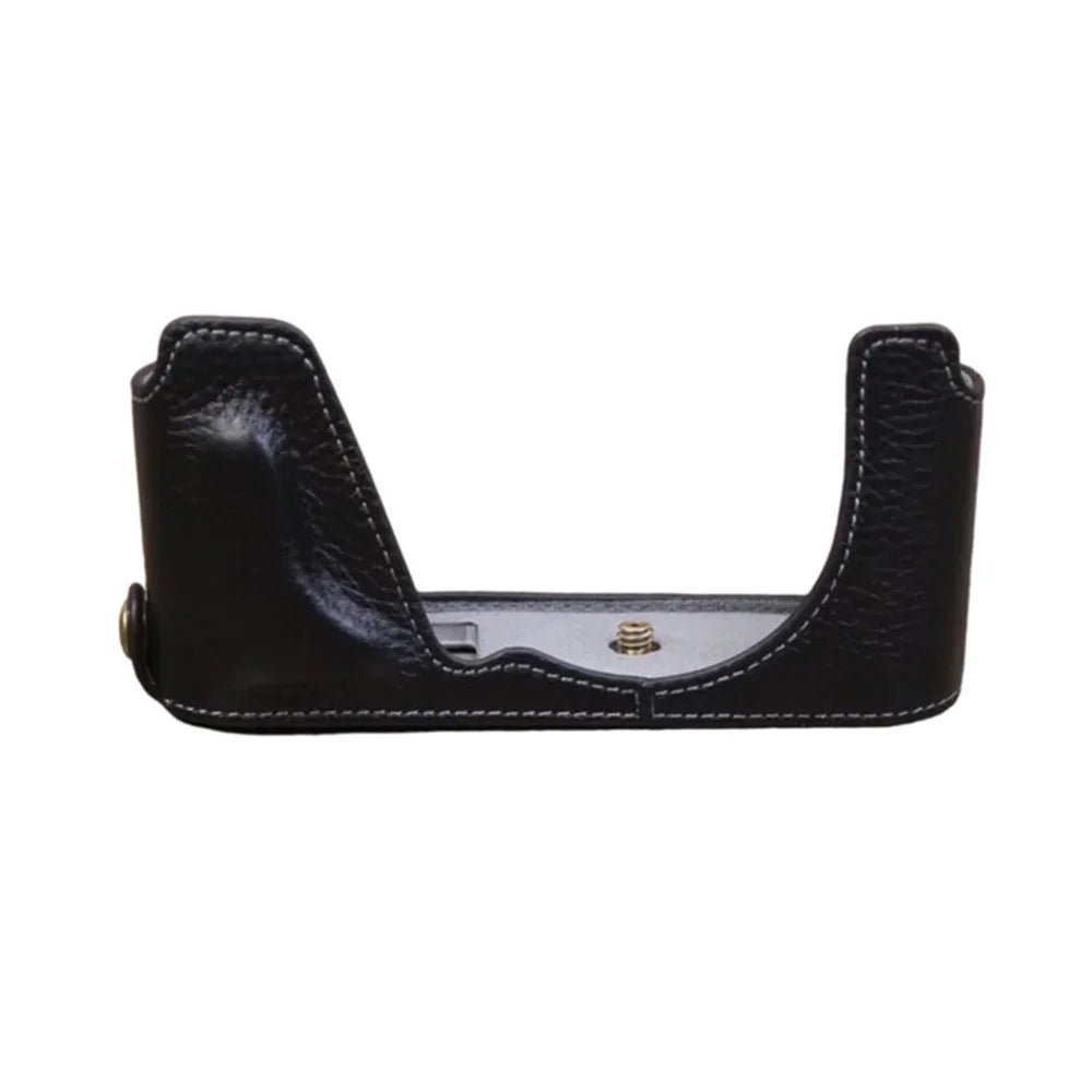 For Leica CL Genuine Leather Half Body Case Battery Opening Protective Cover - Black - 1